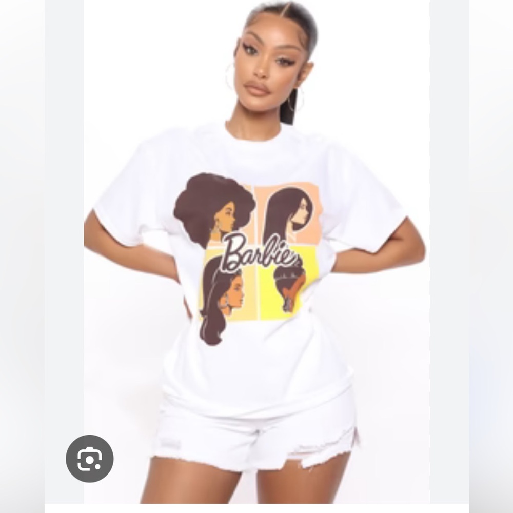 Barbie White Graphic Tee with Multicolor Design